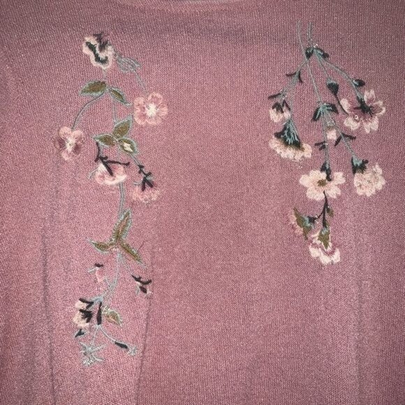 Lauren Conrad XS Pink Floral Embroidered Peplum 3/4 Sleeve Top With Back Tie Det - Picture 6 of 10